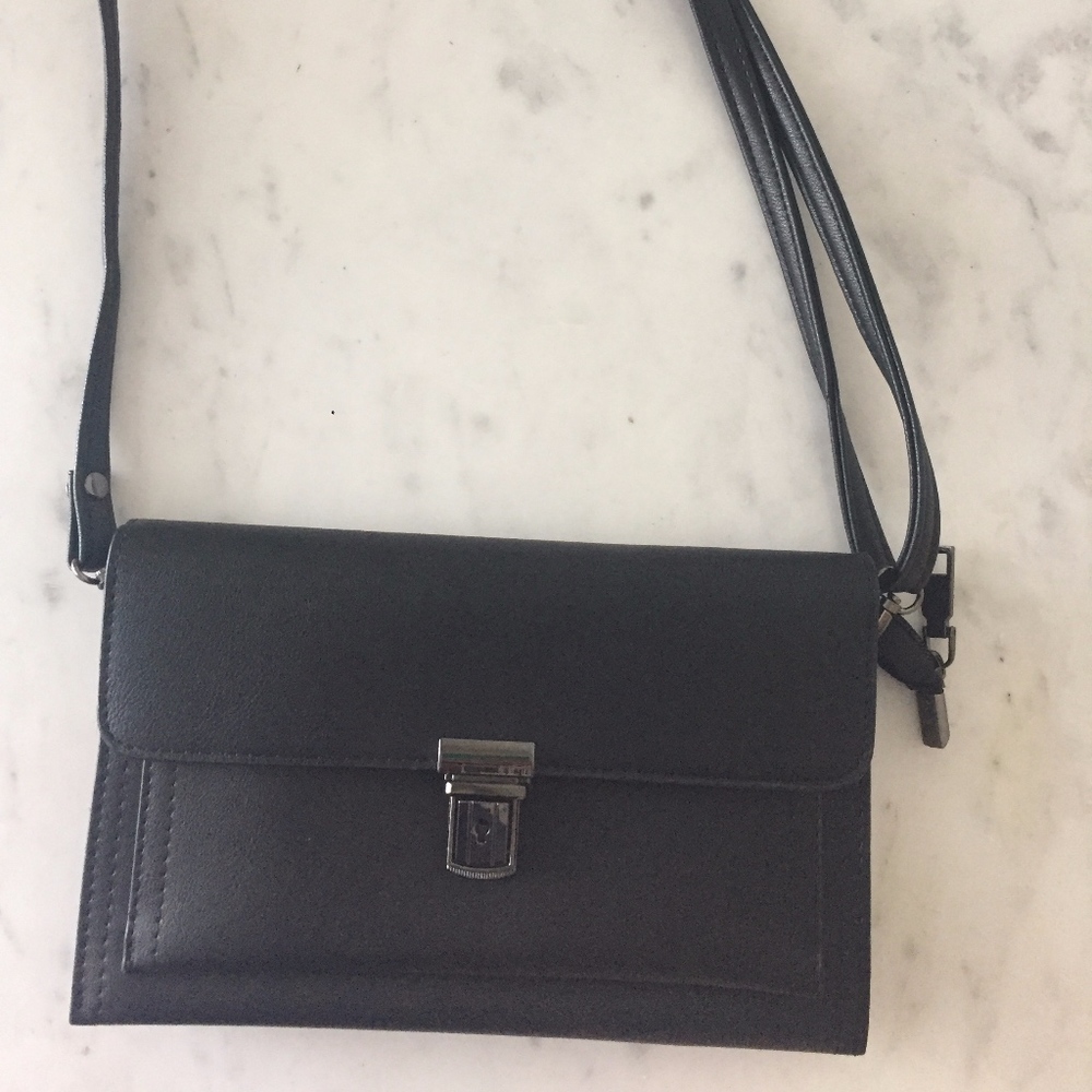 Small Black Vegan Leather Bag w/ Adjustable Strap